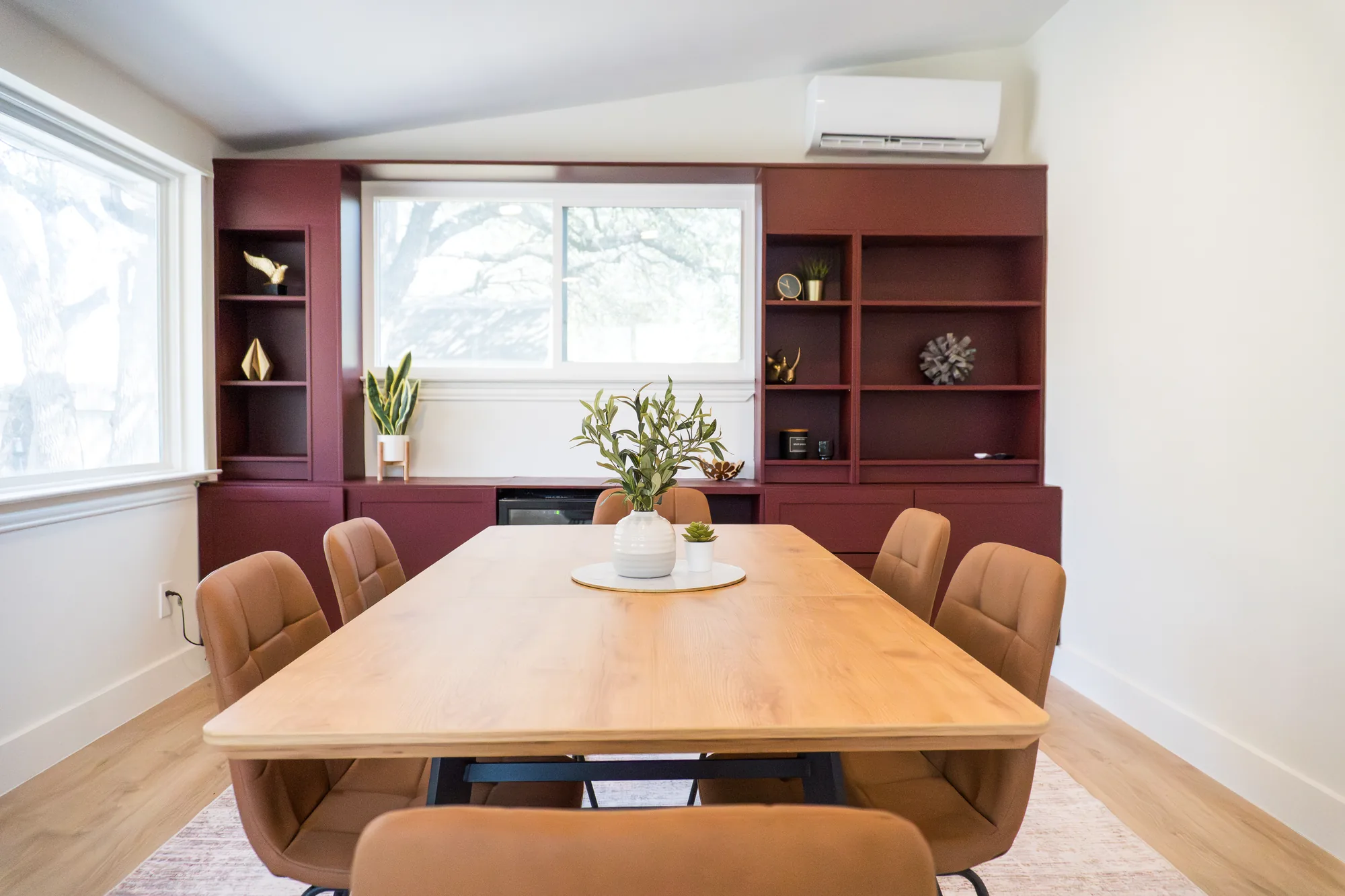 Dining room with built-in shelving